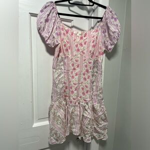 LoveShackFancy Amini Sweetheart Puff-Sleeve Mini Dress